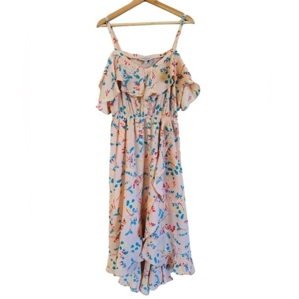 Hayden Spaghetti Strap Asymmetrical High Low Floral A-Line Midi Dress